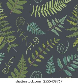 Hand drawn fern seamless pattern