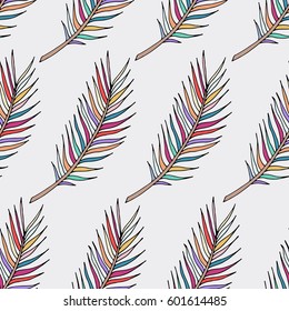 Hand drawn fern seamless pattern. Tropical vector print.