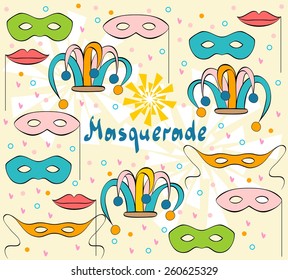 Hand drawn festive background with carnival objects.