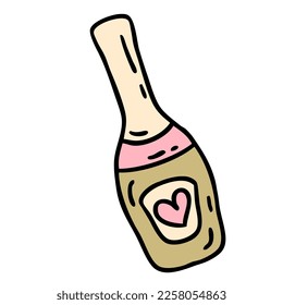 Hand drawn festive bottle of champagne in doodle style. Perfect for tee, stickers, cards. Isolated vector illustration for decor and design.


