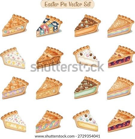 Hand Drawn Festive Easter Pie Slices vector set with bunny egg and floral decoration