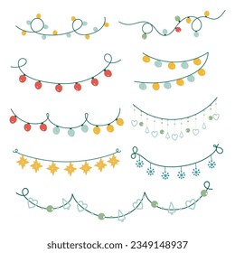 Hand drawn festive garland. Christmas