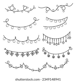 Hand drawn festive garland outline. Christmas