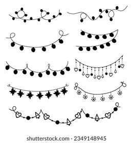 Hand drawn festive garland  silhouette. Christmas