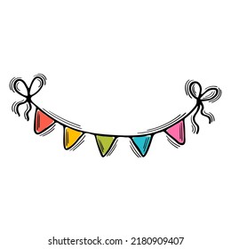 Hand Drawn Festive Garland. Wedding, Birthday, Anniversary, Party, Christmas. Sketch, Doodle. Vector Illustration