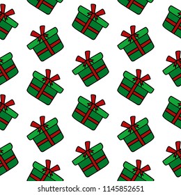 Hand drawn festive pattern with christmas gifts, presents. Vector illustration. 