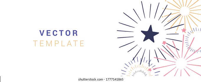 Hand drawn festive vector banner with colorful fireworks. Vector background for holiday, party, Christmas, birthday, carnival, Independence day. Celebration vector web banner