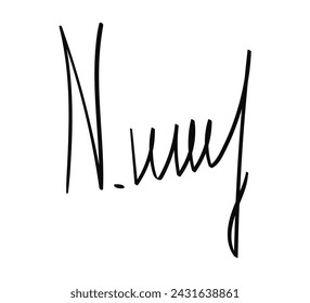 Hand drawn fictitious abstract autograph. Fake Handwritten Signature scribble for business certificate with letter N. Vector Doodle illustration isolated on background.
