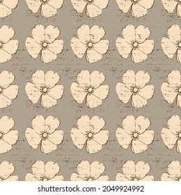 Hand drawn field flower in off white and beige