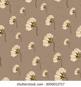 Hand drawn field flower in off white and beige