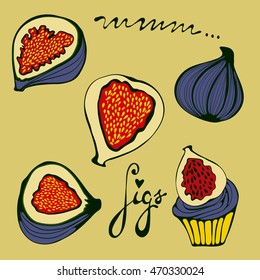 Hand drawn figs set. Eco food.