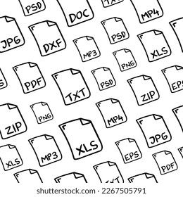 Hand drawn file types seamless pattern