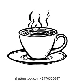 Handgezeichneter gefüllter Kaffee auf Tasse auf Teller