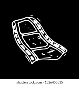 Hand drawn film doodle icon. Hand drawn black sketch. Sign symbol. Decoration element. Black background. Isolated. Flat design. Vector illustration.