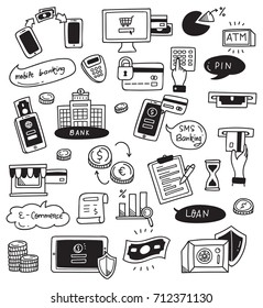 Hand drawn finance and banking doodle isolated on white background