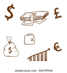 Hand drawn finance elements set. Vector illustration