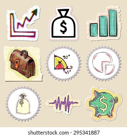 Hand drawn finance emblems set. Isolated. Stickers