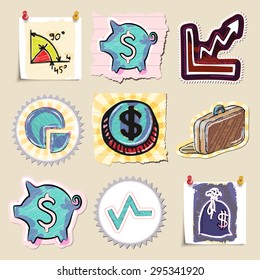 Hand drawn finance emblems set. Isolated. Stickers