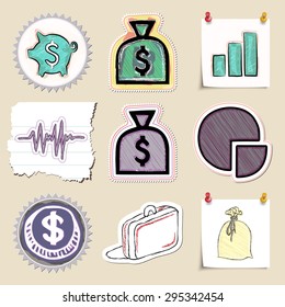Hand drawn finance emblems set. Isolated. Stickers