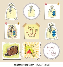 Hand drawn finance emblems set. Isolated. Stickers