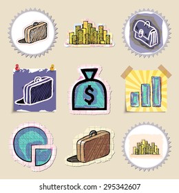 Hand drawn finance emblems set. Isolated. Stickers