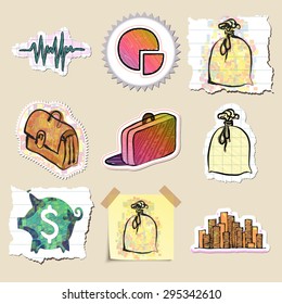 Hand drawn finance emblems set. Isolated. Stickers