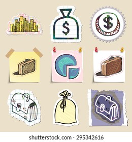 Hand Drawn Finance Emblems Set. Isolated. Stickers