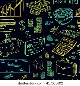 Hand drawn Finance seamless pattern . Isolated vector illustration for identity, design, decoration, packages product and interior decoration
