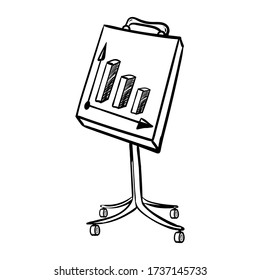 Hand drawn Financial statistics on blackboard icon. Sign or symbol Isolated on white background. Black and white drawing. Vector illustration.