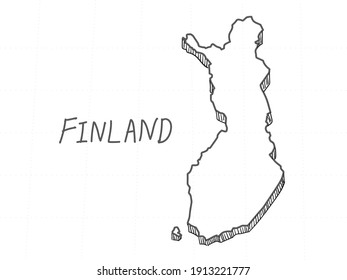 Hand Drawn Of Finland 3D Map On White Background.