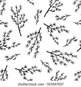 Hand drawn fir tree branch pattern seamless in vector