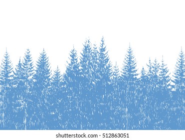 Hand drawn fir tree forest sketch design. Winter holiday backgrounds. Vector illustration 