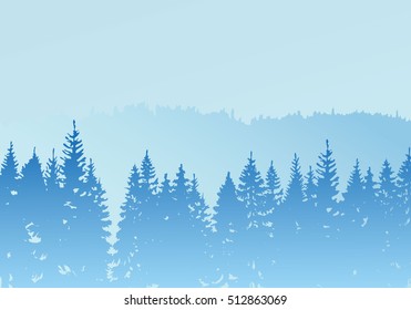 Hand drawn fir tree forest sketch design. Winter holiday backgrounds. Vector illustration 