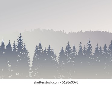 Hand drawn fir tree forest sketch design. Winter holiday backgrounds. Vector illustration 