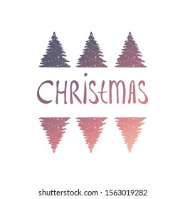 Hand drawn fir trees text Christmas, vector greeting illustration