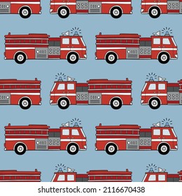 Hand drawn fire engine seamless vector pattern. Perfect for textile, wallpaper or print design. 