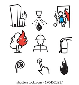 icono relacionado con el fuego y la extinción de incendios dibujado a mano en forma de doodle