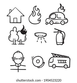 icono relacionado con el fuego y la extinción de incendios dibujado a mano en forma de doodle