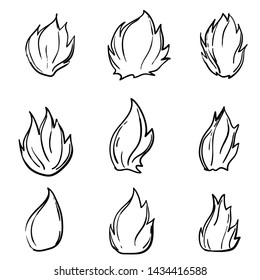 hand drawn fire flame icon in doodle cartoon style