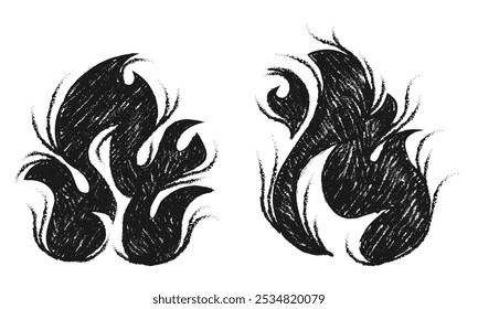 Hand drawn of Fire flame icon symbol. isolated on white background. vector icon illustration