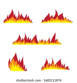 juego de llamas de fuego dibujado a mano con diferentes formas aisladas y coloreadas en el doodle de ilustración vectorial de fondo negro
