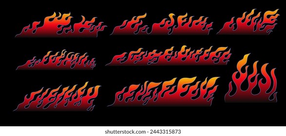 Hand drawn fire flame silhouette illustration. Flat design elements for printing car sticker, motorcycle, adventure t-shirt