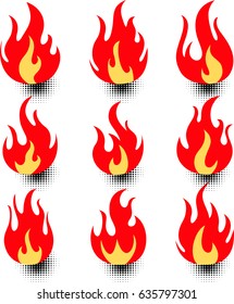 Hand drawn of fire flames on halftone background