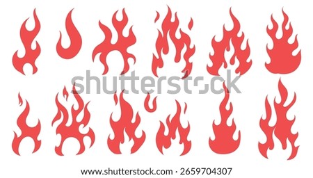 Hand drawn fire flames, set of bonfire