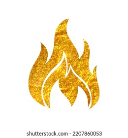 Icono de fuego dibujado mano en ilustración vectorial de textura de lámina dorada