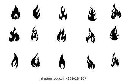 hand drawn fire icon. Fire Icon Vector Set. Hand Drawn Sketch, Black and White Fire. Simple fire symbol