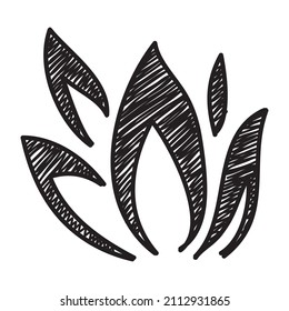 Hand drawn fire icons. Fire Flames Icons Vector Set. Hand Drawn Doodle Sketch Fire, Black and White Drawing. Simple fire symbol.