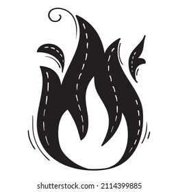 Hand drawn fire icons. Fire Flames Icons Vector Set. Hand Drawn Doodle Sketch Fire, Black and White Drawing. Simple fire symbol.