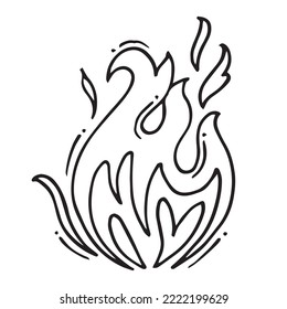 Hand drawn fire icons. Fire Flames Icons Vector Set. Hand Drawn Doodle Sketch Fire, Black and White Drawing. Simple fire symbol.