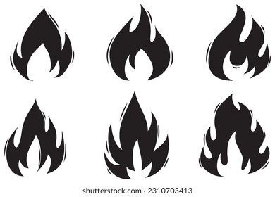 Hand drawn fire icons. Fire Flames Icons Vector Set. Hand Drawn Doodle Sketch Fire, Black and White Drawing. Simple fire symbol.